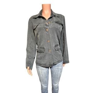 Women's shirt tencel button-down gray casual shirt jacket M
